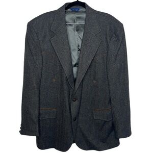 VTG Pendleton Navy Grey Herringbone Virign Wool Sportscoat Men's Size 42 Long